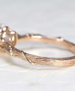Nature-Inspired Oak 14K/18K Solid Gold & Moonstone ring | Artisan Leaf Promise/Engagement Ring | Fine, Beautiful and Unique Gemstone Ring - Image 9