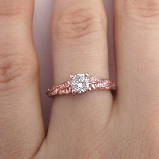 Rose Gold Leaves Engagement Ring, Rose Gold Leaf engagement ring