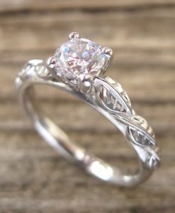 Rose Gold Leaves Engagement Ring, Rose Gold Leaf engagement ring - Image 4