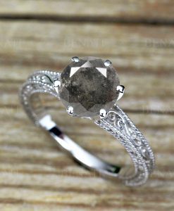 2 Carat salt & pepper diamond engagement ring, Solitaire promise ring