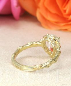 Moss agate vintage white gold engagement ring, Leaves engagement ring - Image 4