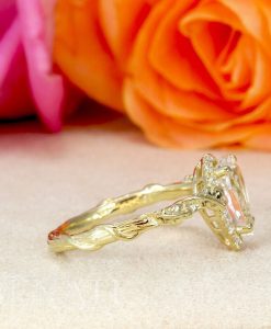 Moss agate vintage white gold engagement ring, Leaves engagement ring - Image 5