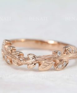 Rose Gold Leaf Wedding Ring, Leaves Wedding Band - Image 2