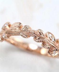 Rose Gold Leaf Wedding Ring, Leaves Wedding Band - Image 3