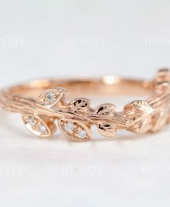 Rose Gold Leaf Wedding Ring, Leaves Wedding Band - Image 4