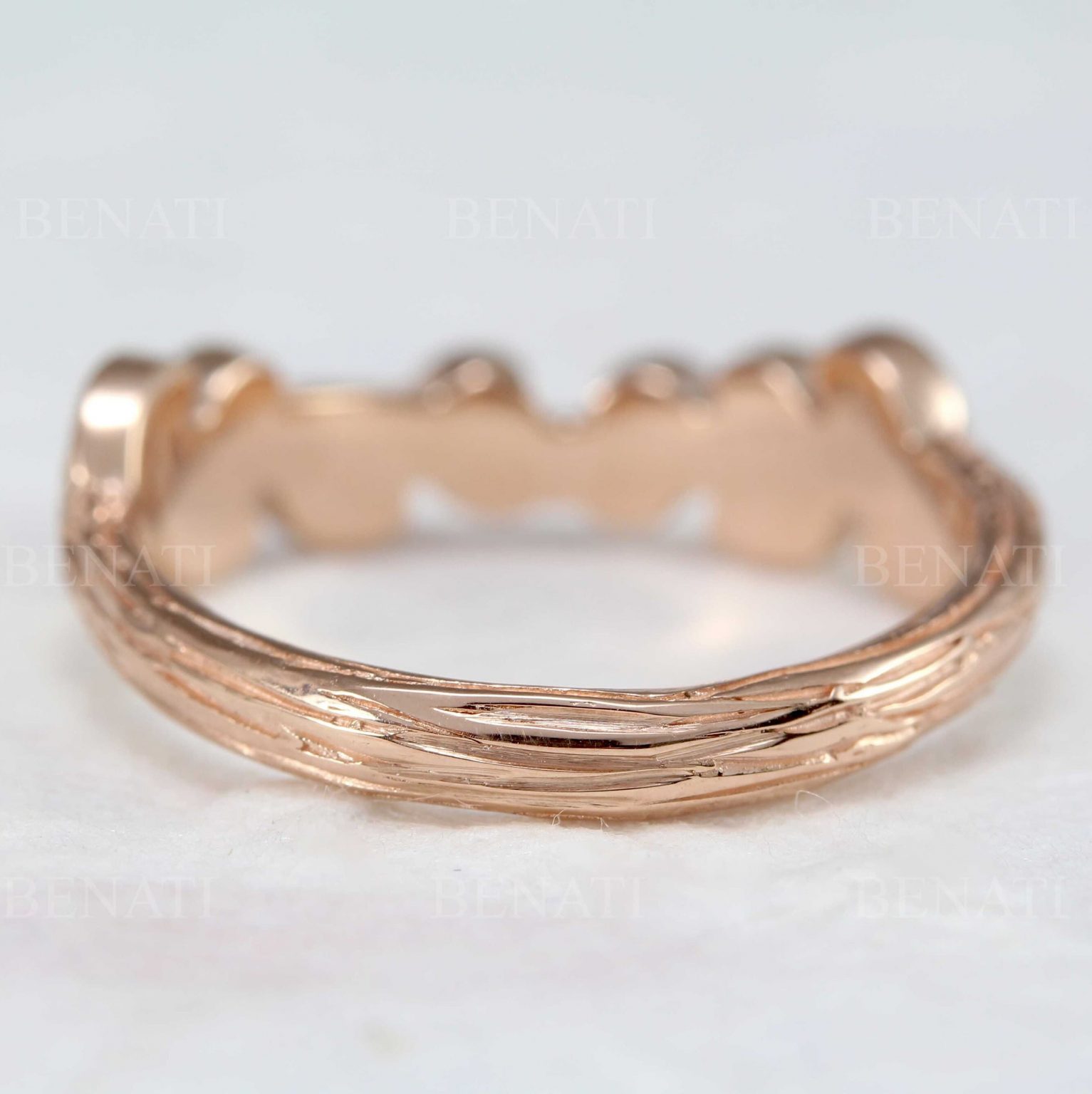 Rose gold leaf wedding ring, Leaf wedding band Benati