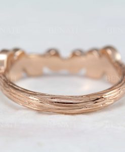 Rose Gold Leaf Wedding Ring, Leaves Wedding Band - Image 5