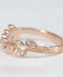 Rose Gold Leaf Wedding Ring, Leaves Wedding Band - Image 6