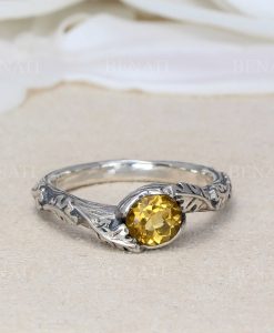 Citrine silver oak leaf ring, oak leaves ring - Image 4
