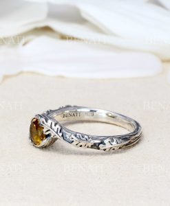 Citrine silver oak leaf ring, oak leaves ring - Image 6