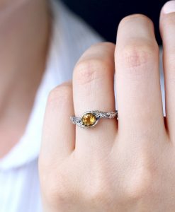 Citrine silver oak leaf ring, oak leaves ring - Image 8