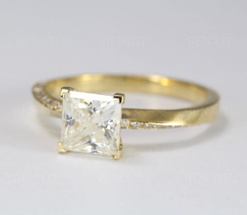 Princess Cut Mobius Engagement Ring, Square Cut Solitaire Engagement Ring
