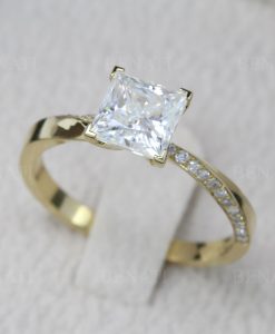 Princess Cut Mobius Engagement Ring, Square Cut Solitaire Engagement Ring - Image 8