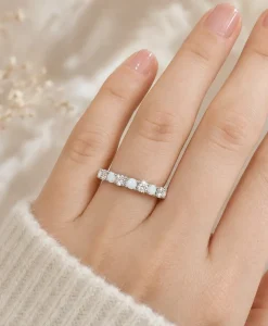 Sterling Silver Opal and Diamond Eternity Band, Opal Ring For Her - Image 2
