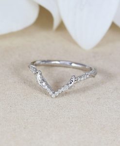 Wedding Vine Diamond Ring, V Shape Wedding Leaf Ring - Image 2