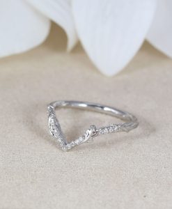 Wedding Vine Diamond Ring, V Shape Wedding Leaf Ring - Image 3