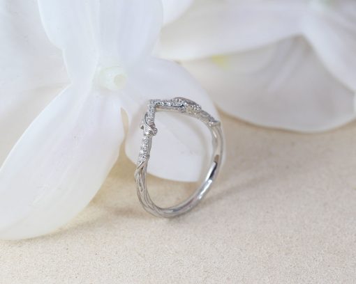 Wedding Vine Diamond Ring, V Shape Wedding Leaf Ring