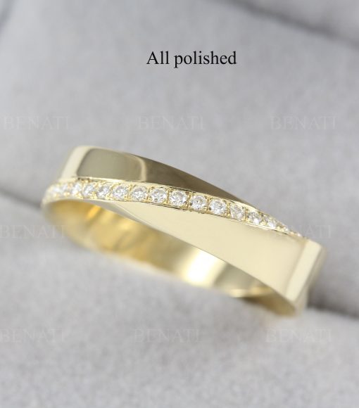 Mobius diamond ring, 5 mm diamond mobius ring