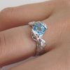 Leaf Ring, Blue Topaz Leaf Engagement Ring In White Gold