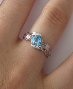 Leaf Ring, Blue Topaz Leaf Engagement Ring In White Gold - Image 5