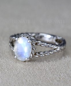 Moonstone Engagement Ring, Rainbow Moonstone Silver Ring - Image 2
