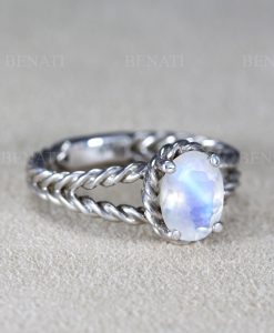 Moonstone Engagement Ring, Rainbow Moonstone Silver Ring - Image 3