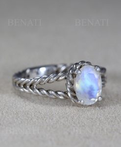 Moonstone Engagement Ring, Rainbow Moonstone Silver Ring - Image 4