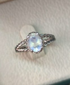 Moonstone Engagement Ring, Rainbow Moonstone Silver Ring - Image 5