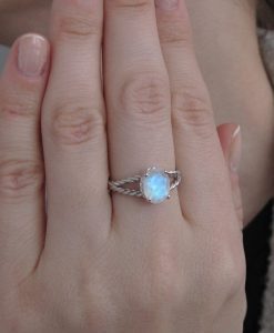 Moonstone Engagement Ring, Rainbow Moonstone Silver Ring - Image 6