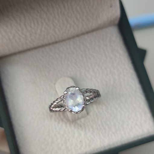 Moonstone Engagement Ring, Rainbow Moonstone Silver Ring