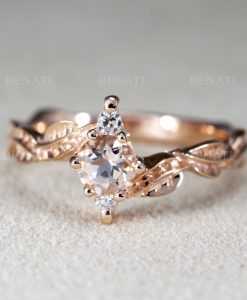 Morganite Leaf Engagement Ring, Rose Gold Morganite Band - Image 2