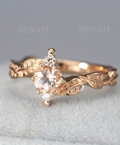Morganite Leaf Engagement Ring, Rose Gold Morganite Band - Image 3