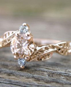 Morganite Leaf Engagement Ring, Rose Gold Morganite Band - Image 4