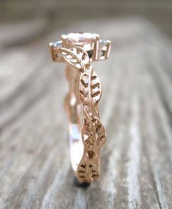 Morganite Leaf Engagement Ring, Rose Gold Morganite Band - Image 5