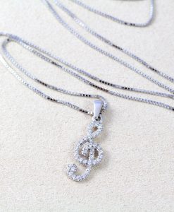 Music note diamond pendant, Treble Clef diamond pendant - Image 2