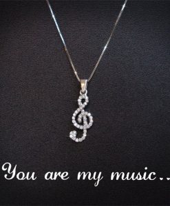 Music note diamond pendant, Treble Clef diamond pendant - Image 6