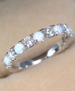 Sterling Silver Opal and Diamond Eternity Band, Opal Ring For Her - Image 3