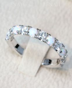 Sterling Silver Opal and Diamond Eternity Band, Opal Ring For Her - Image 4