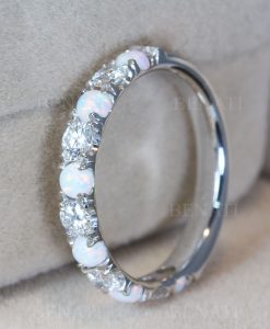 Sterling Silver Opal and Diamond Eternity Band, Opal Ring For Her - Image 5