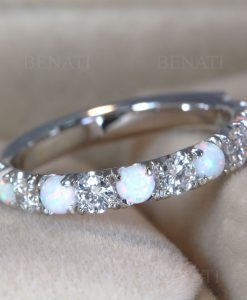 Sterling Silver Opal and Diamond Eternity Band, Opal Ring For Her - Image 7