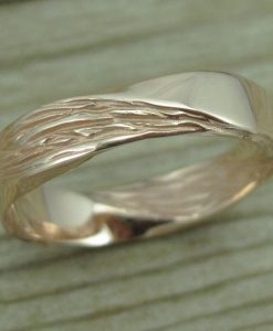 Rose Gold Mobius Wedding band With Wood Texture 4.5mm - Image 8