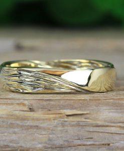 Solid Gold Mobius Mens Wedding band, Wood Texture Band - Image 5