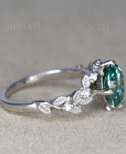 Leaf bridal ring, Oval green moissanite engagement ring, Leaf ring, Twig nature ring - Image 8
