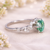 Oval green moissanite ring with accents - nature inspired theme by Benati