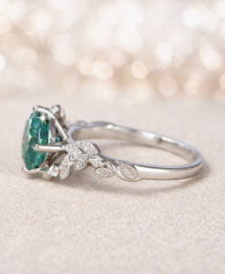Leaf bridal ring, Oval green moissanite engagement ring, Leaf ring, Twig nature ring - Image 4