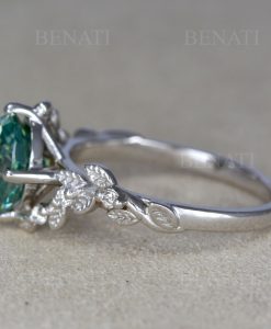 Leaf bridal ring, Oval green moissanite engagement ring, Leaf ring, Twig nature ring - Image 7