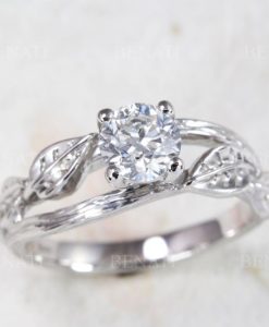 Moissanite Nature Inspired Leaves Twig Engagement Ring - Image 2