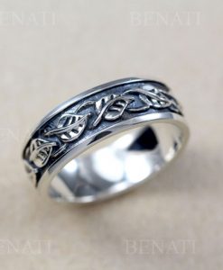 Mens Wedding Band, Silver Unique Rustic Wedding Band, 7 mm Wide Wedding Band - Image 4