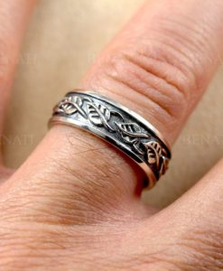 Mens Wedding Band, Silver Unique Rustic Wedding Band, 7 mm Wide Wedding Band - Image 3