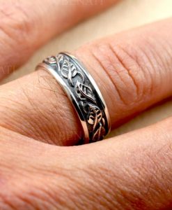 Mens Wedding Band, Silver Unique Rustic Wedding Band, 7 mm Wide Wedding Band - Image 5